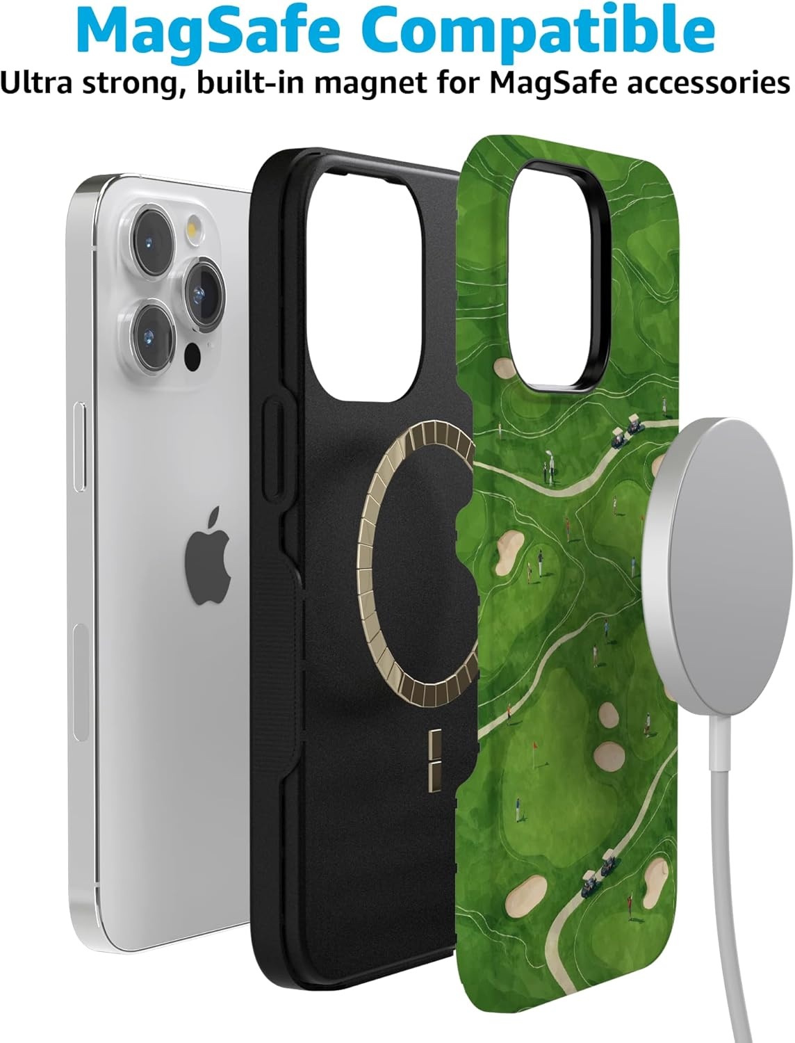 imageCasely iPhone 15 Pro Case Clubhouse The Back Nine Bold Protective Design Compatible with MagSafe