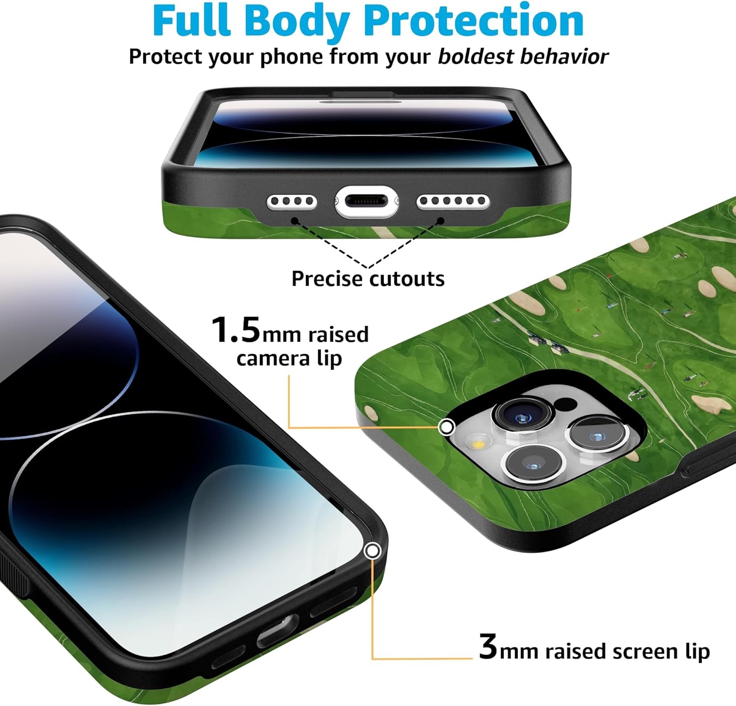 imageCasely iPhone 15 Pro Case Clubhouse The Back Nine Bold Protective Design Compatible with MagSafe