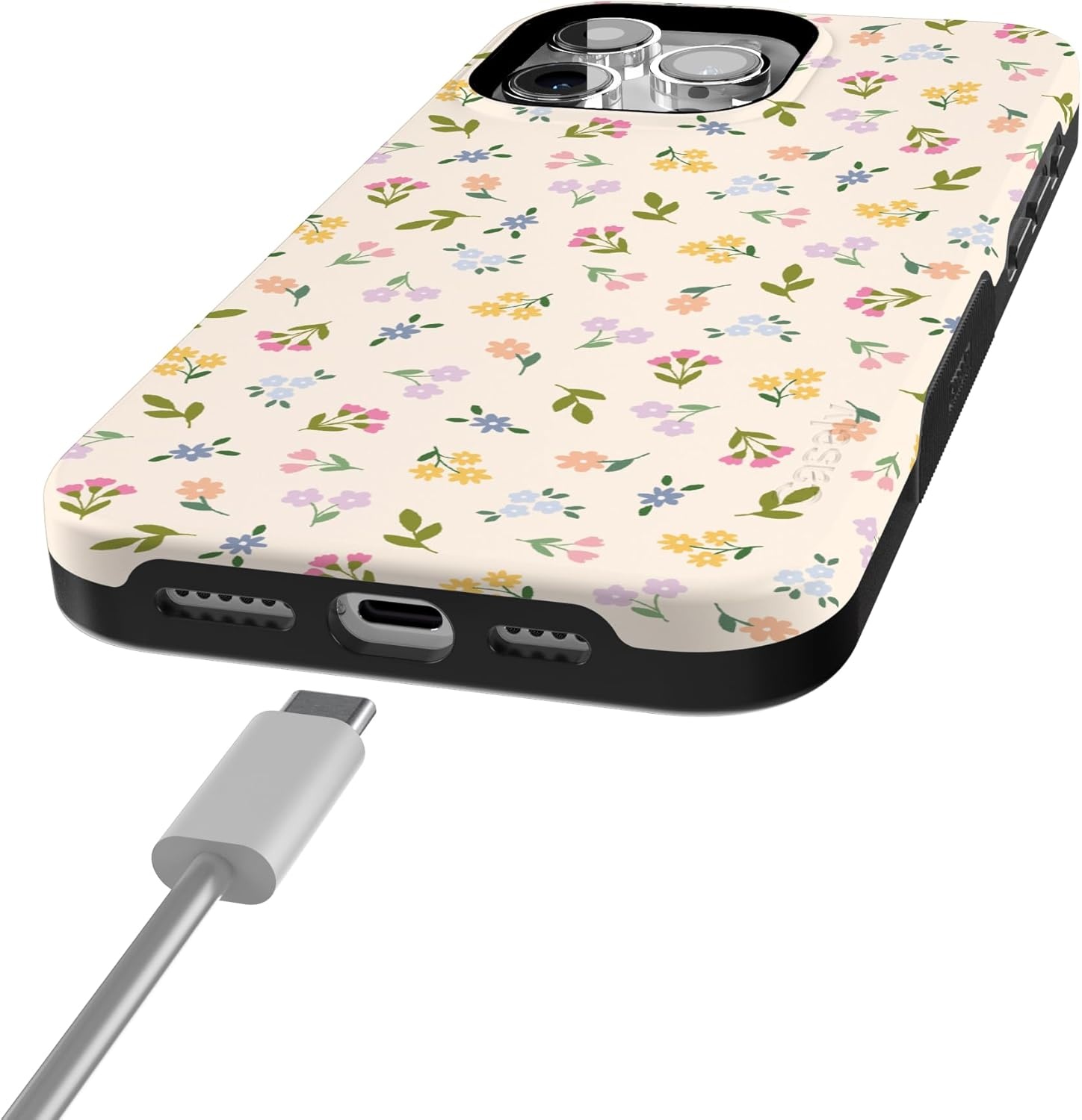 imageCasely iPhone 15 Pro Case Ditsy Floral Tiny Flowers Bold Protective Design Compatible with MagSafe