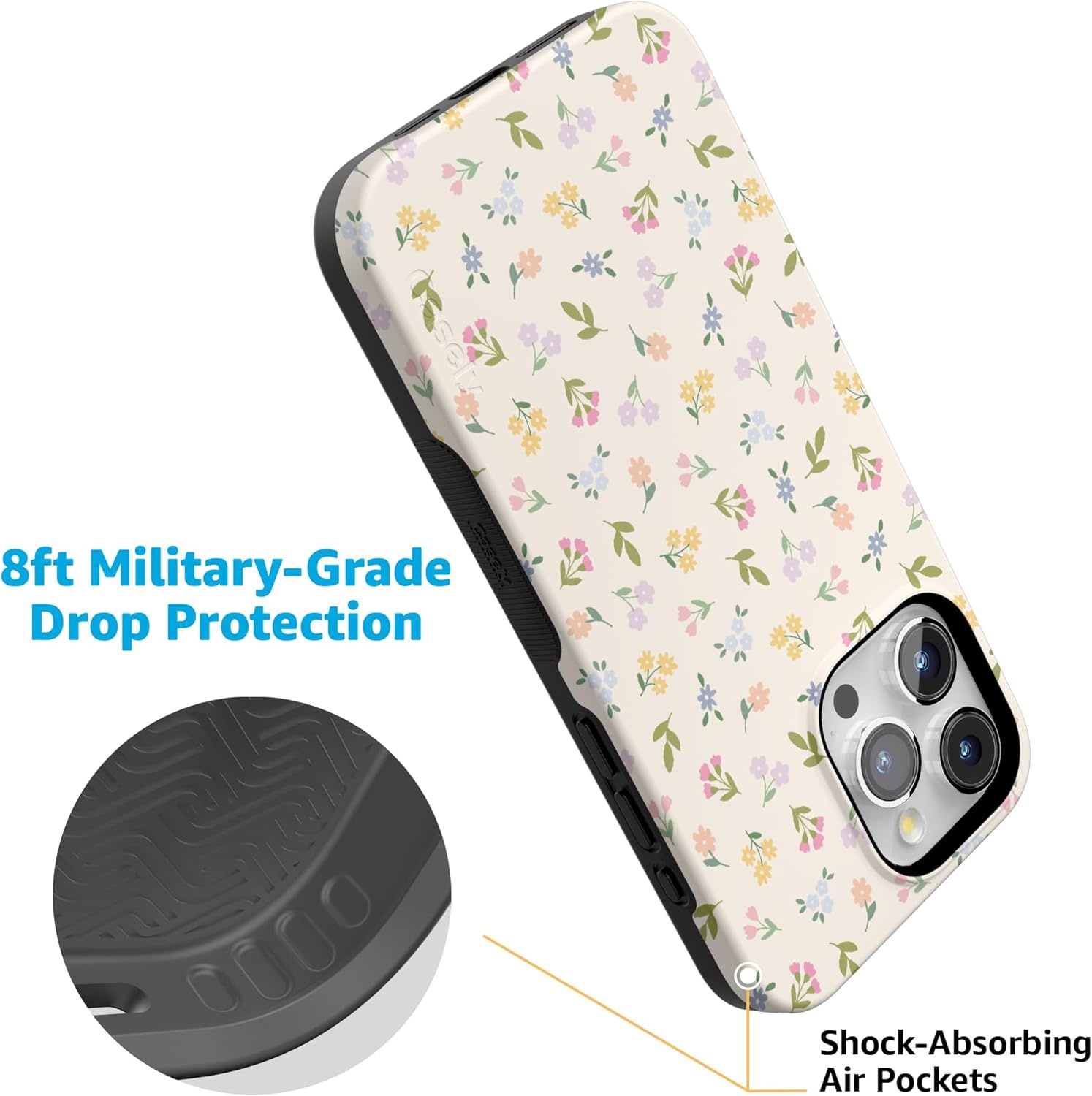 imageCasely iPhone 15 Pro Case Ditsy Floral Tiny Flowers Bold Protective Design Compatible with MagSafe