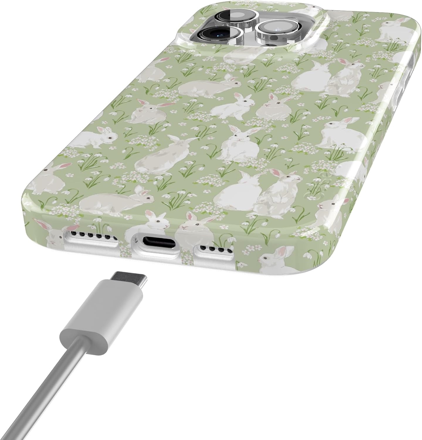 imageCasely iPhone 15 Pro Case Hop to it Green Bunny Compatible with MagSafe Classic Ultra Thin Design