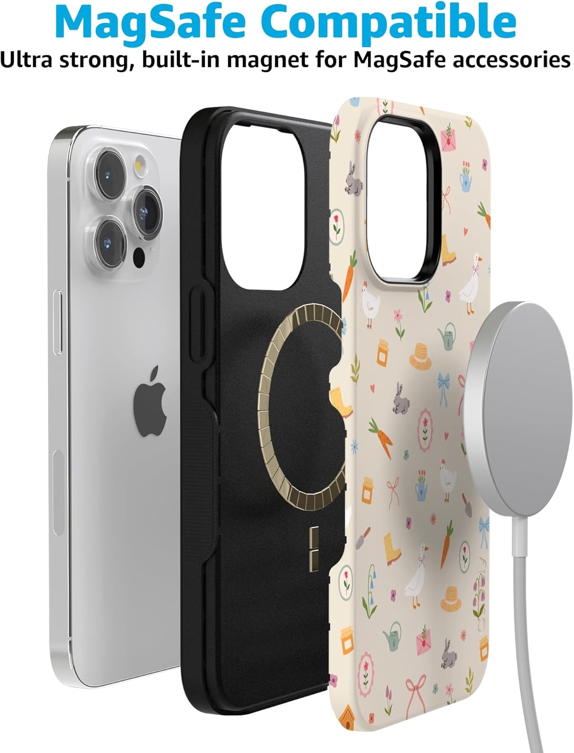 imageCasely iPhone 15 Pro Case Hoppy Garden Spring Things Bold Protective Design Compatible with MagSafe