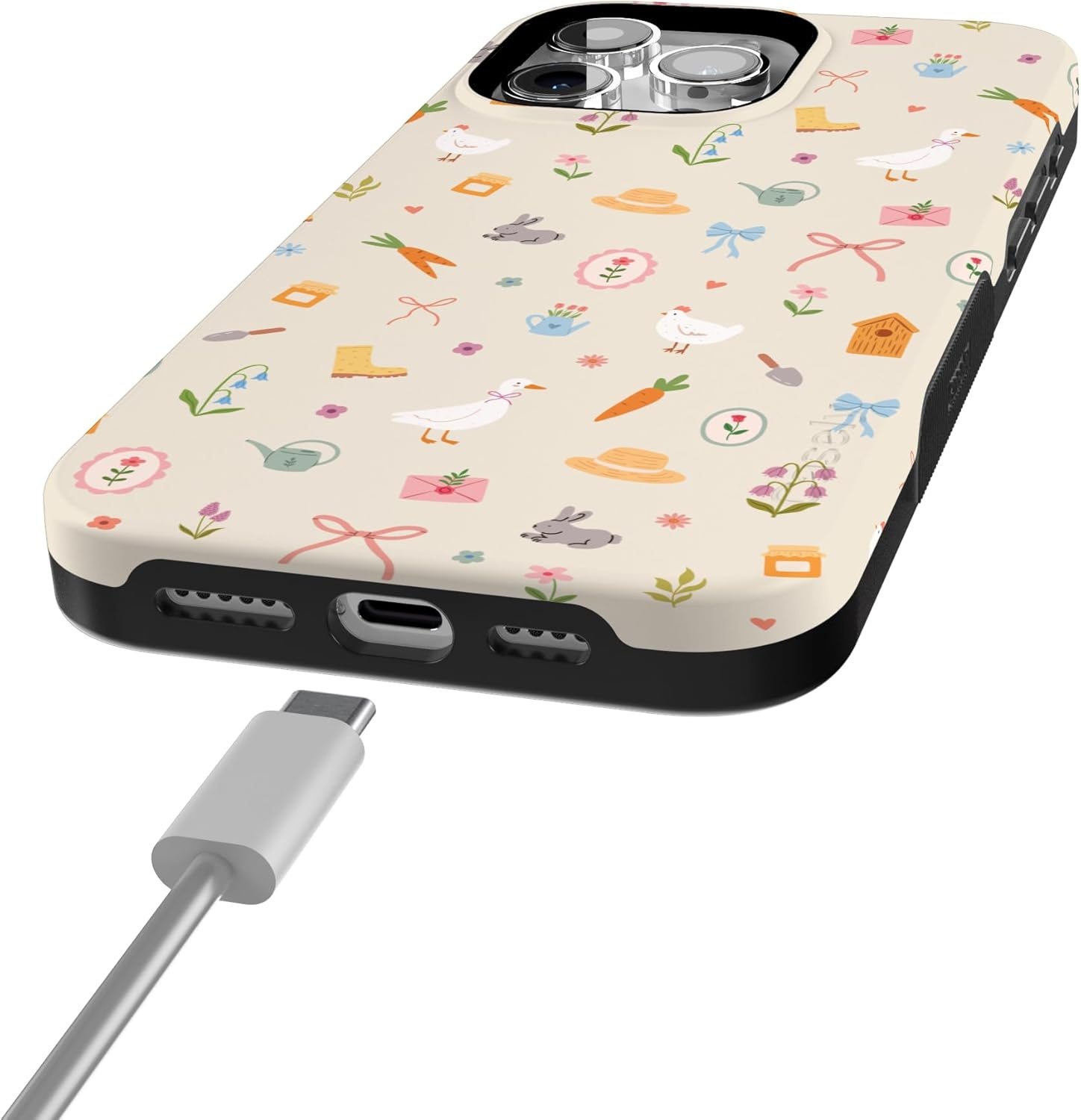 imageCasely iPhone 15 Pro Case Hoppy Garden Spring Things Bold Protective Design Compatible with MagSafe