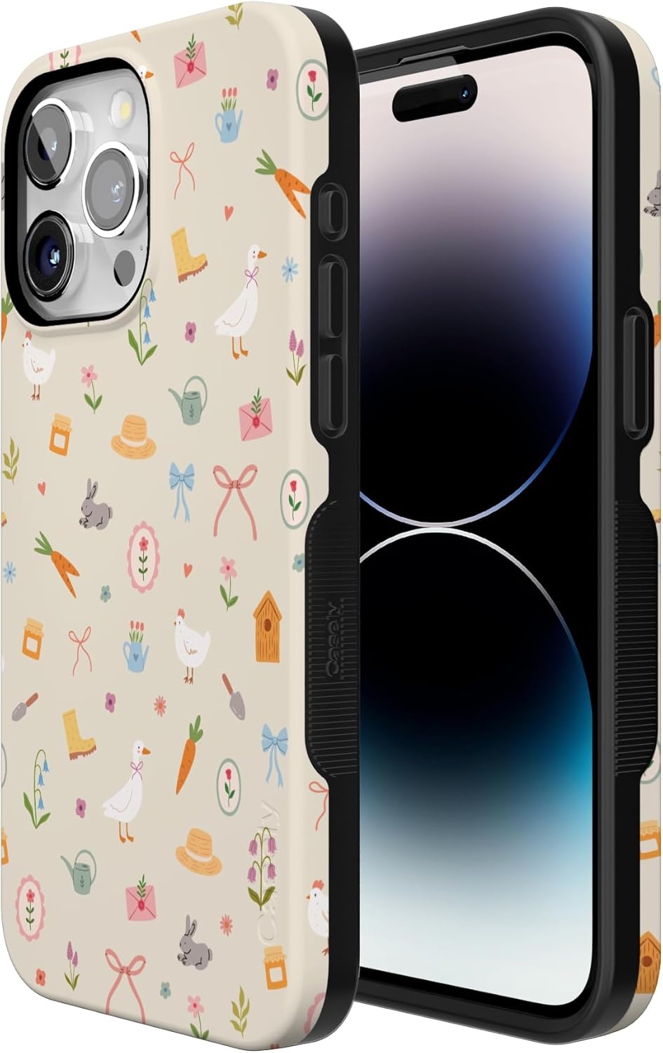 imageCasely iPhone 15 Pro Case Hoppy Garden Spring Things Bold Protective Design Compatible with MagSafe
