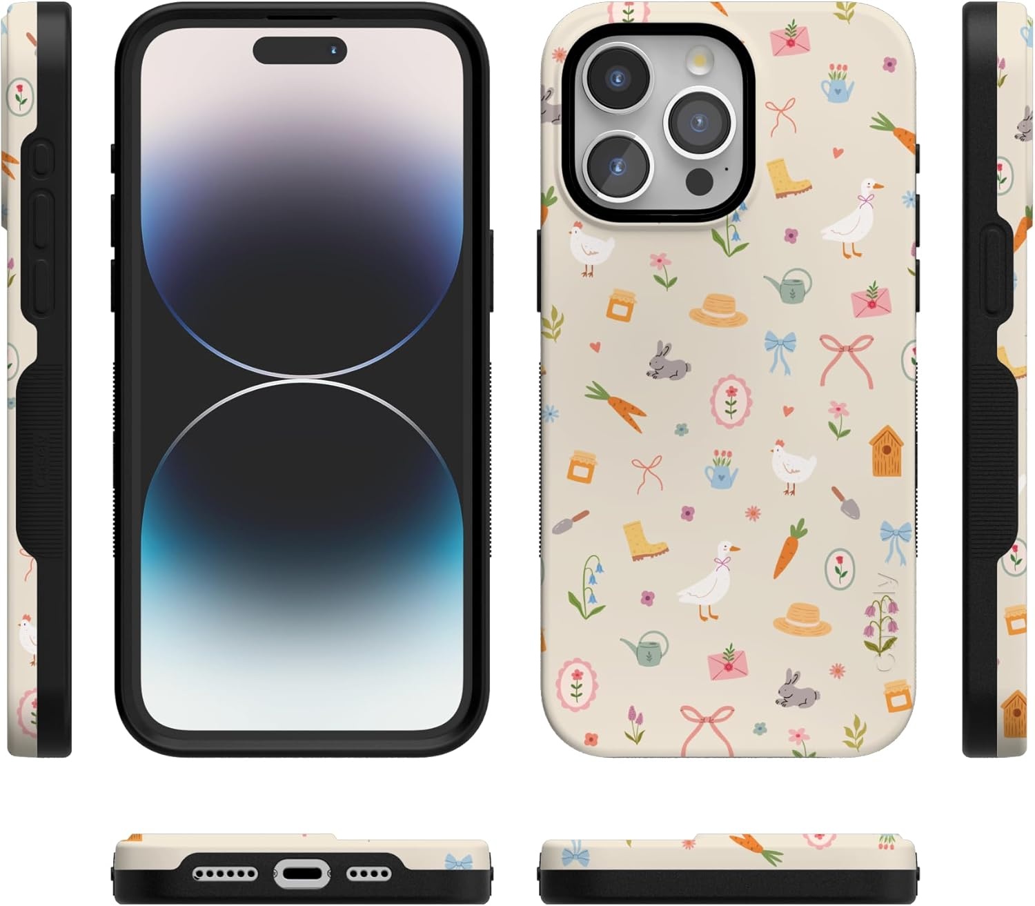 imageCasely iPhone 15 Pro Case Hoppy Garden Spring Things Bold Protective Design Compatible with MagSafe