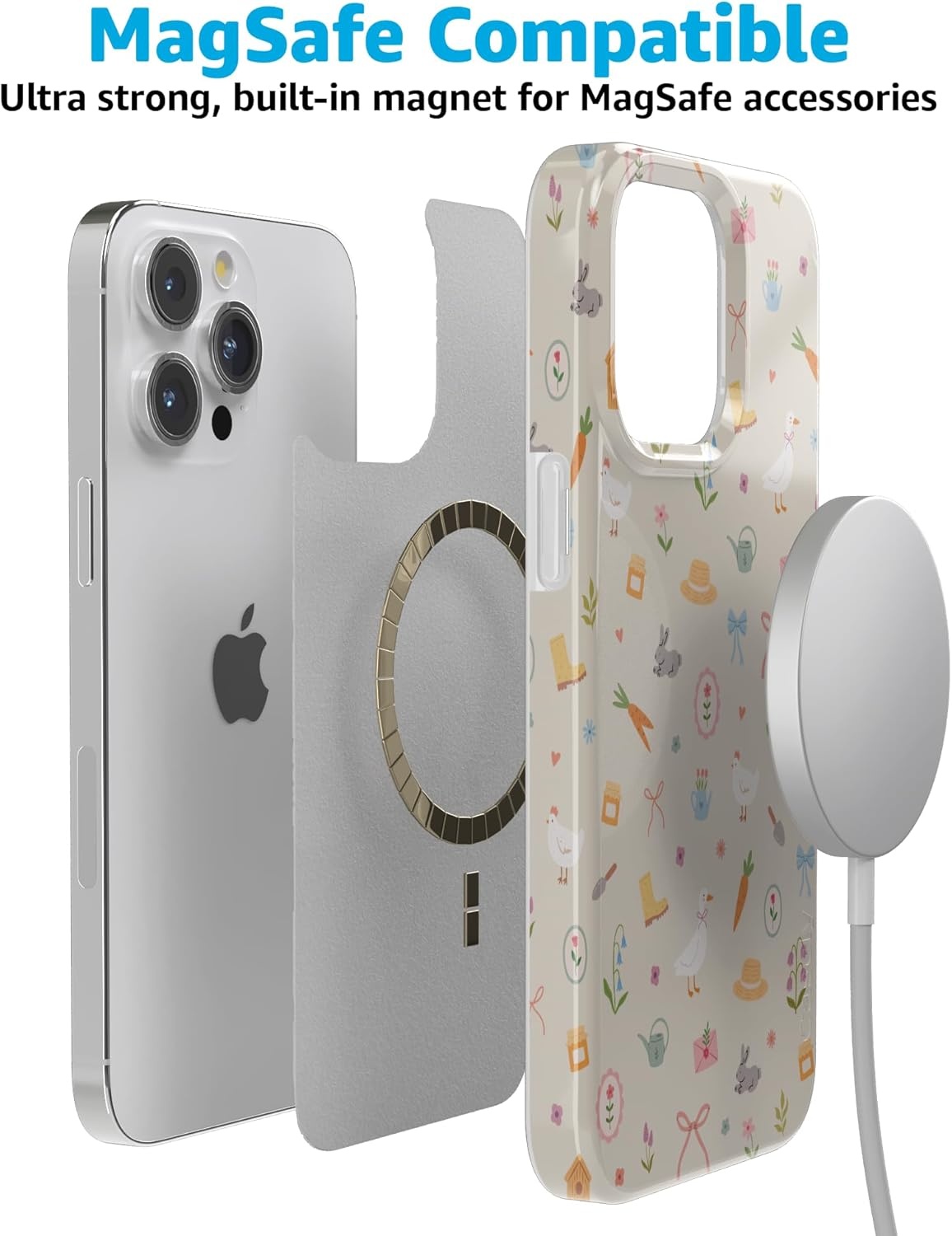 imageCasely iPhone 15 Pro Case Hoppy Garden Spring Things Compatible with MagSafe Classic Ultra Thin Design