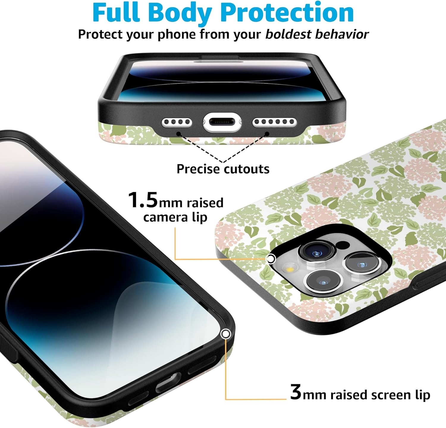 imageCasely iPhone 15 Pro Case Hydrangea Haze Floral Garden Bold Protective Design Compatible with MagSafe