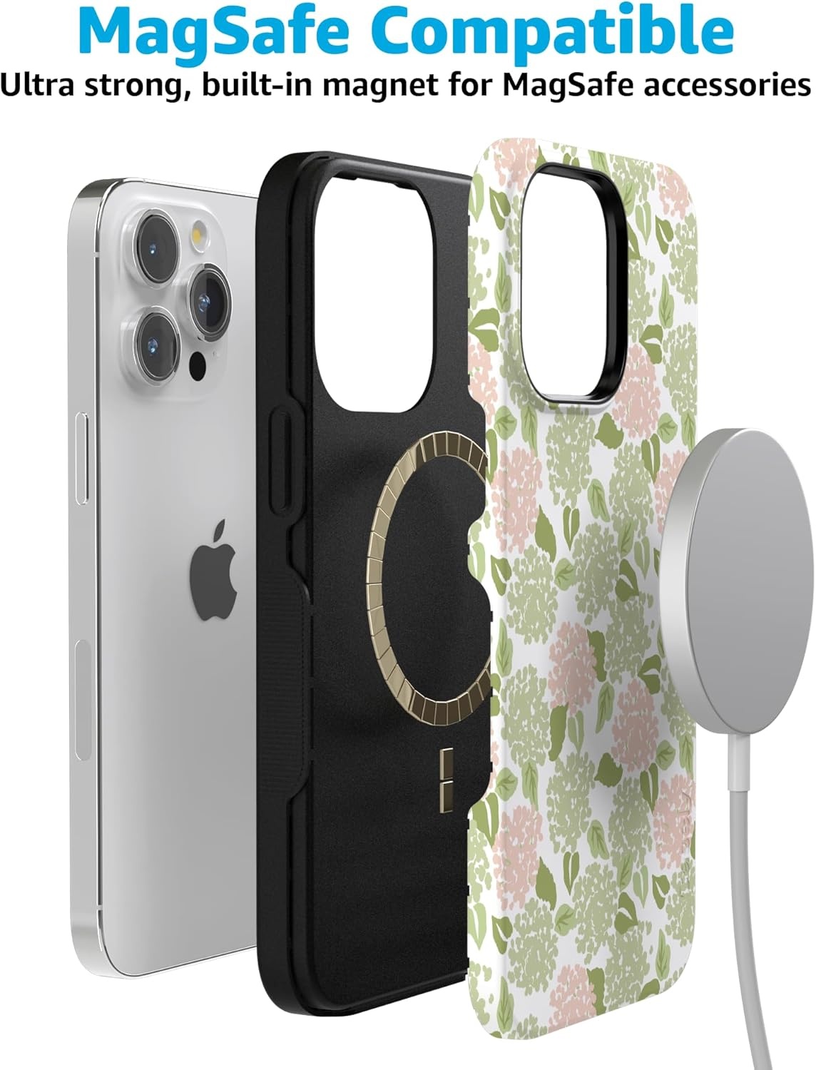 imageCasely iPhone 15 Pro Case Hydrangea Haze Floral Garden Bold Protective Design Compatible with MagSafe