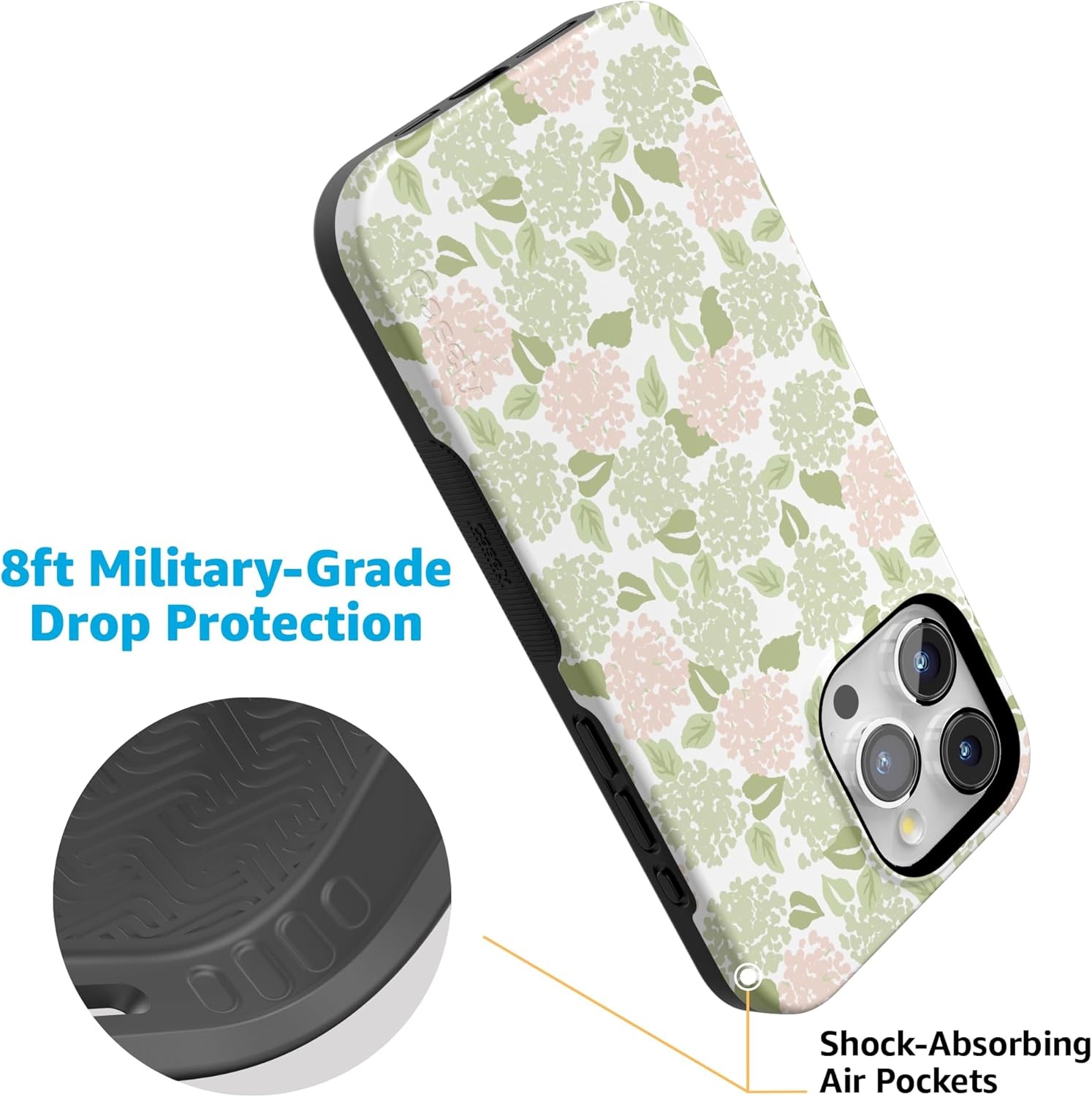 imageCasely iPhone 15 Pro Case Hydrangea Haze Floral Garden Bold Protective Design Compatible with MagSafe