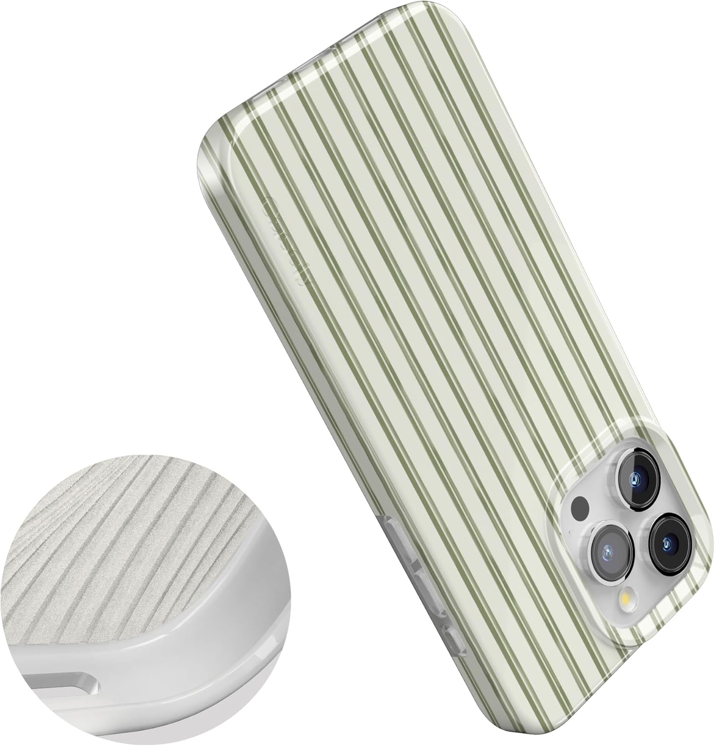 imageCasely iPhone 15 Pro Case Linen Stripe The Boyfriend Collection Compatible with MagSafe Classic Ultra Thin Design