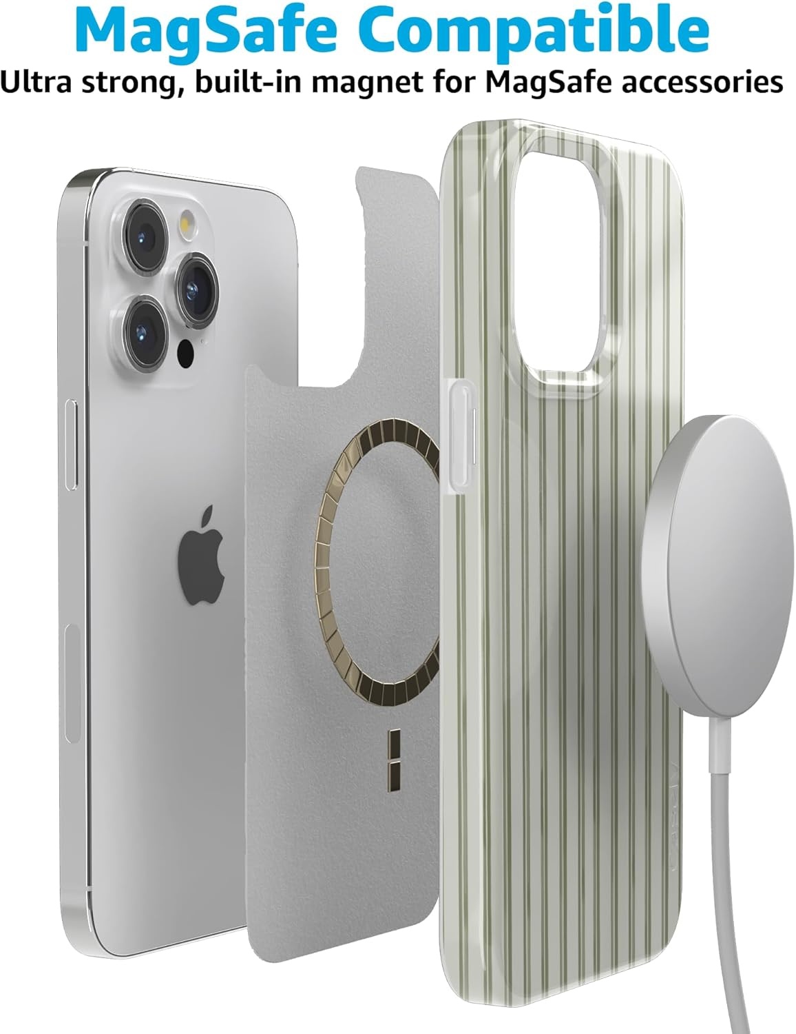 imageCasely iPhone 15 Pro Case Linen Stripe The Boyfriend Collection Compatible with MagSafe Classic Ultra Thin Design