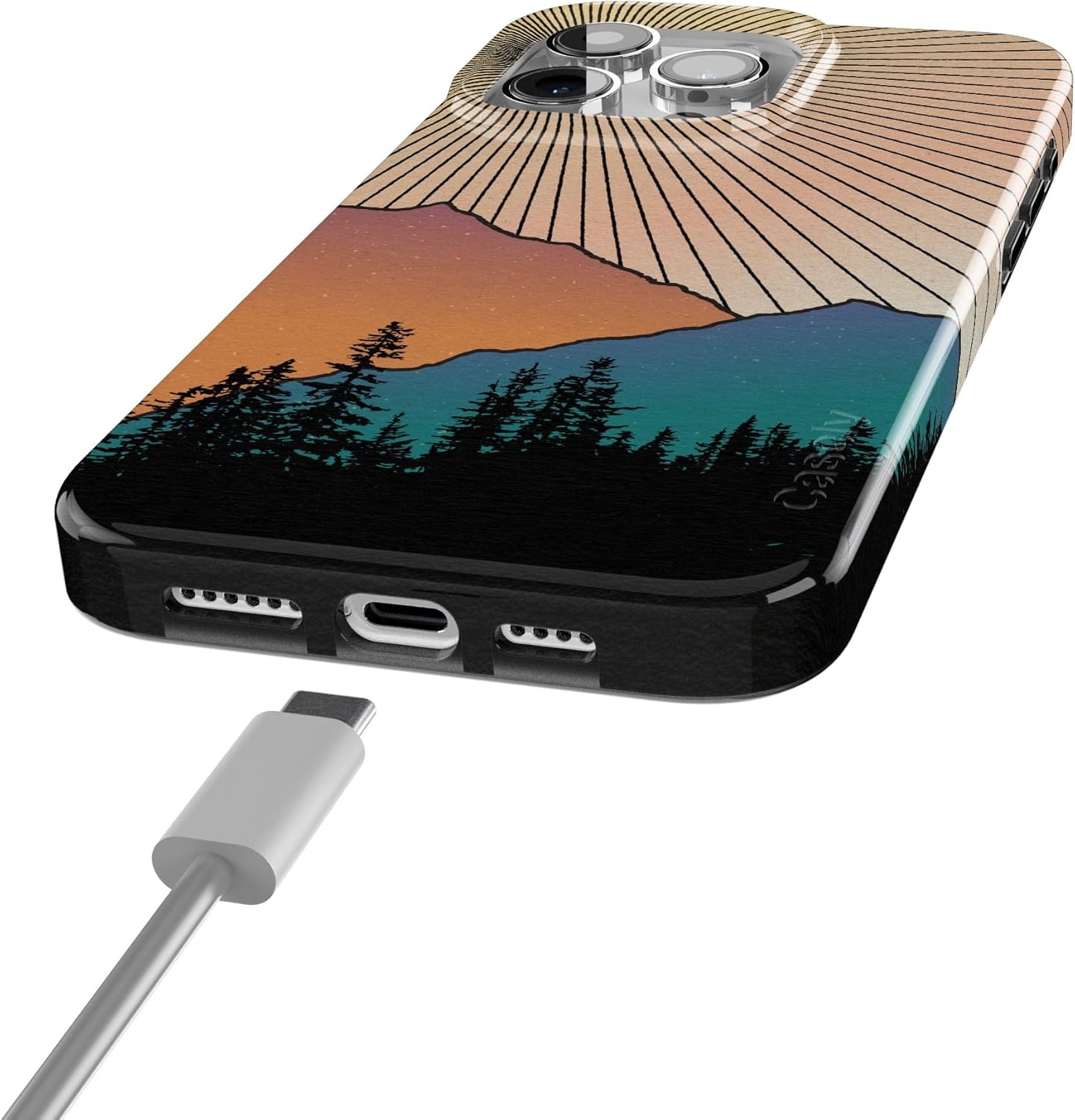 imageCasely iPhone 15 Pro Case Mountain Sunset Golden Hour Compatible with MagSafe Classic Ultra Slim Design
