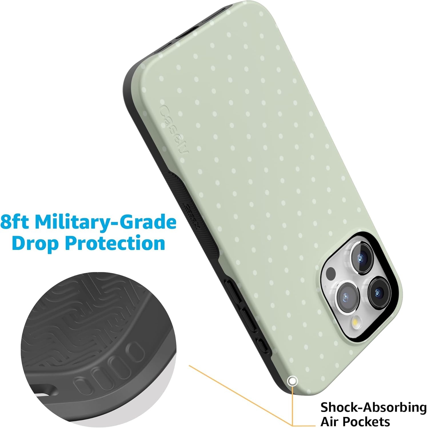 imageCasely iPhone 15 Pro Case On the Dot Green Polka Dot Bold Protective Design Compatible with MagSafe