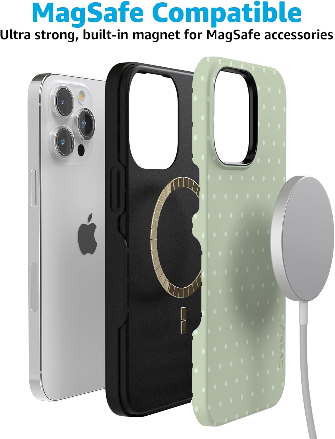 imageCasely iPhone 15 Pro Case On the Dot Green Polka Dot Bold Protective Design Compatible with MagSafe