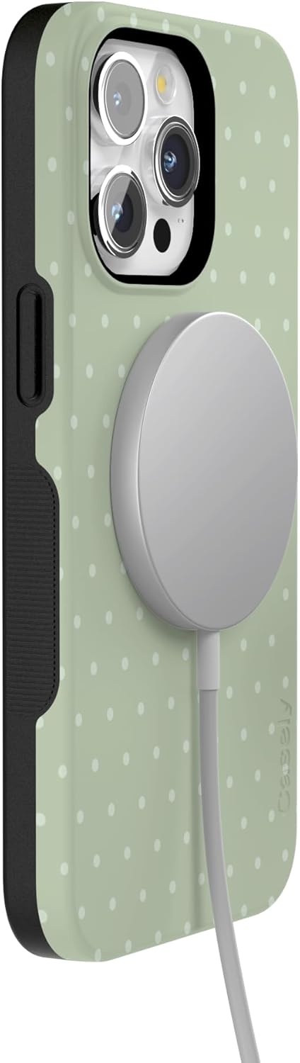 imageCasely iPhone 15 Pro Case On the Dot Green Polka Dot Bold Protective Design Compatible with MagSafe