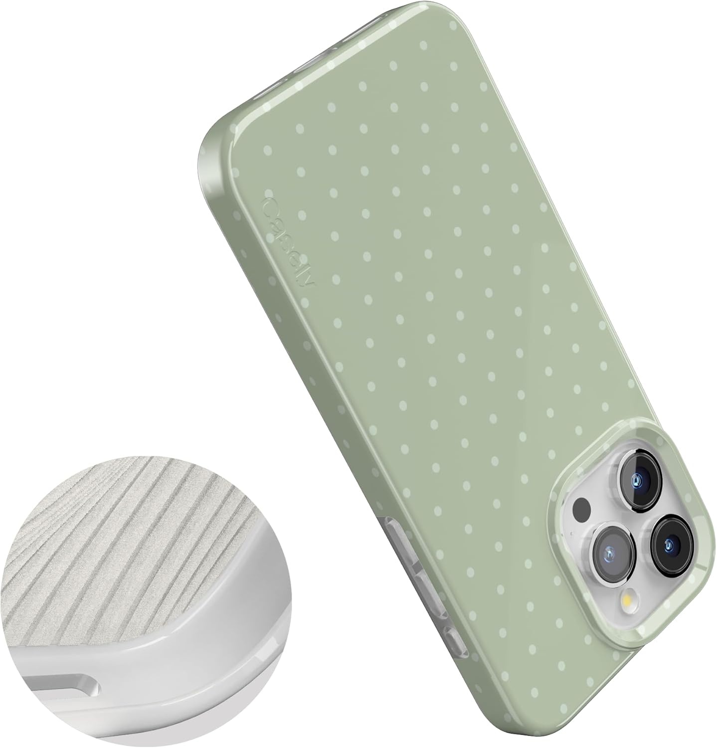 imageCasely iPhone 15 Pro Case On the Dot Green Polka Dot Compatible with MagSafe Classic Ultra Thin Design