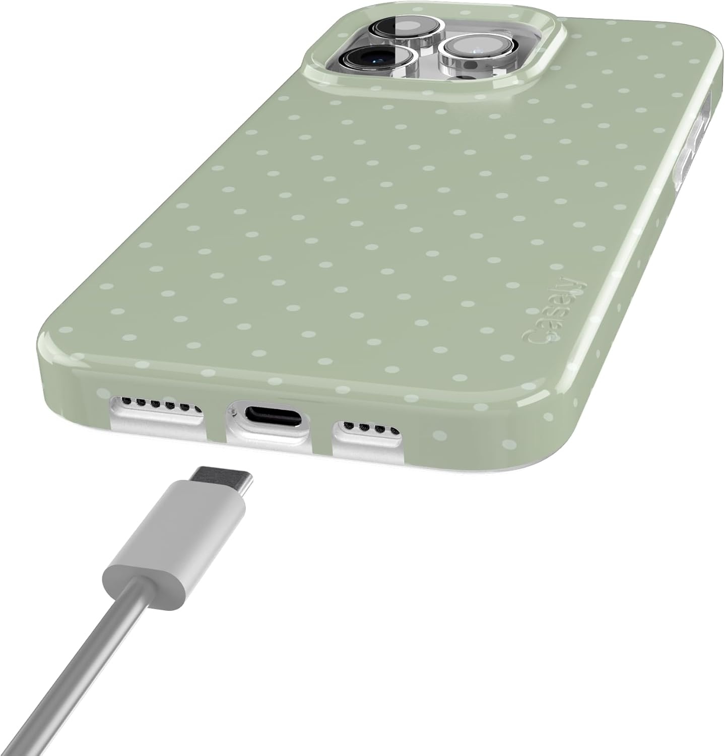 imageCasely iPhone 15 Pro Case On the Dot Green Polka Dot Compatible with MagSafe Classic Ultra Thin Design