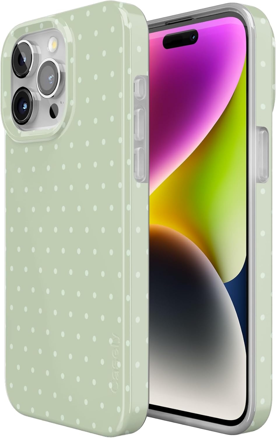 imageCasely iPhone 15 Pro Case On the Dot Green Polka Dot Compatible with MagSafe Classic Ultra Thin Design