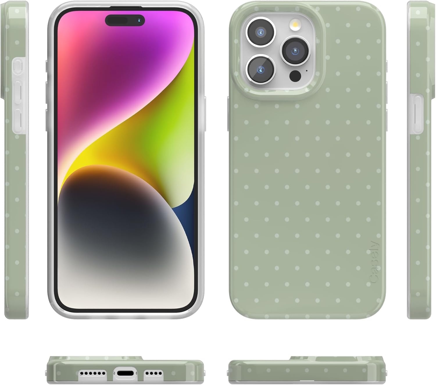 imageCasely iPhone 15 Pro Case On the Dot Green Polka Dot Compatible with MagSafe Classic Ultra Thin Design