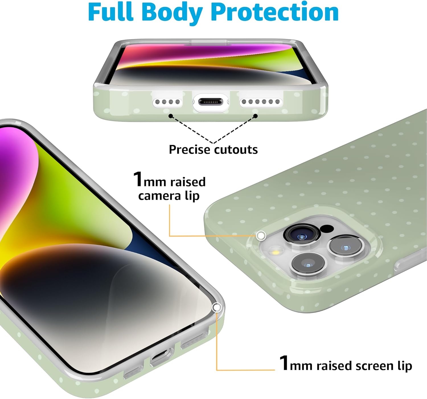 imageCasely iPhone 15 Pro Case On the Dot Green Polka Dot Compatible with MagSafe Classic Ultra Thin Design