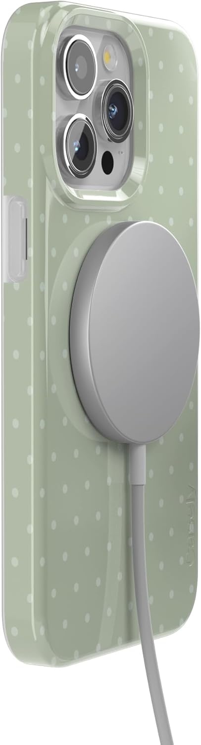 imageCasely iPhone 15 Pro Case On the Dot Green Polka Dot Compatible with MagSafe Classic Ultra Thin Design