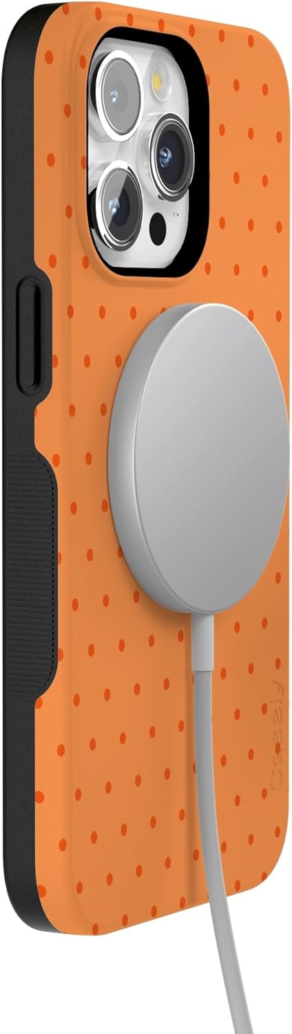 imageCasely iPhone 15 Pro Case On the Dot Orange Polka Dot Bold Protective Design Compatible with MagSafe