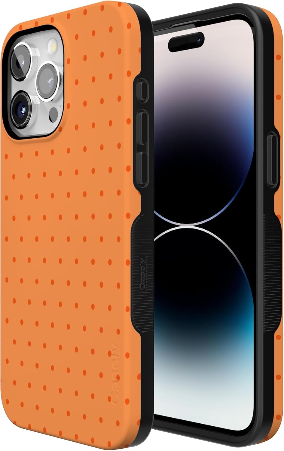 imageCasely iPhone 15 Pro Case On the Dot Orange Polka Dot Bold Protective Design Compatible with MagSafe