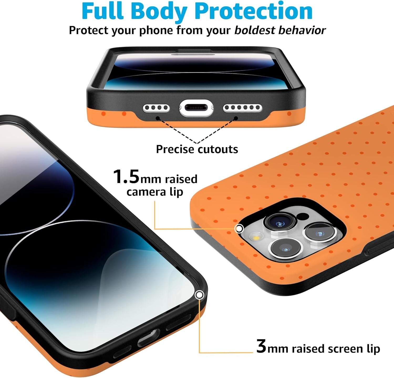 imageCasely iPhone 15 Pro Case On the Dot Orange Polka Dot Bold Protective Design Compatible with MagSafe