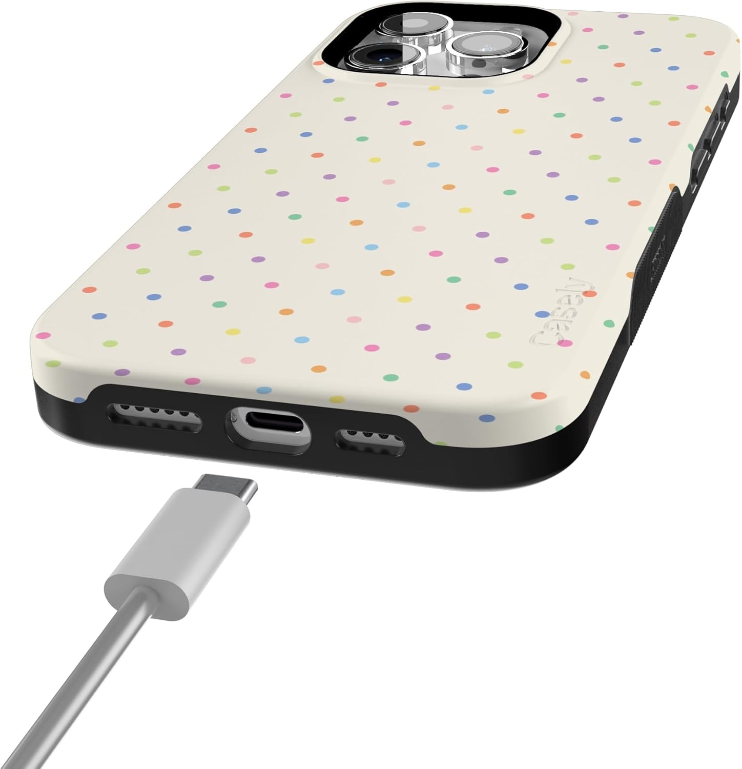 imageCasely iPhone 15 Pro Case On the Dot Rainbow Polka Dot Bold Protective Design Compatible with MagSafe