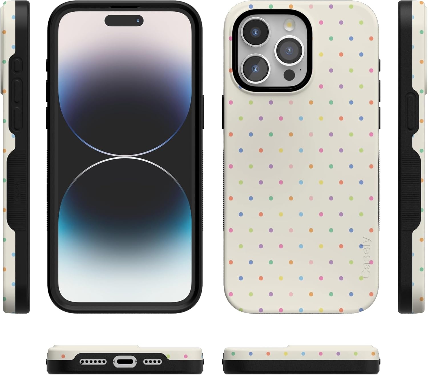 imageCasely iPhone 15 Pro Case On the Dot Rainbow Polka Dot Bold Protective Design Compatible with MagSafe
