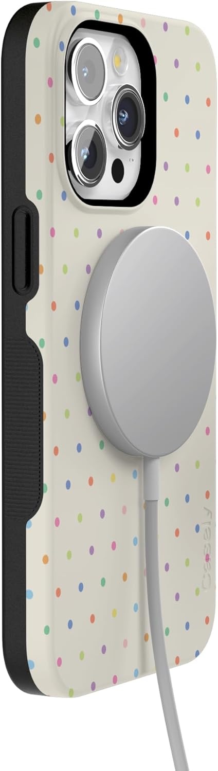 imageCasely iPhone 15 Pro Case On the Dot Rainbow Polka Dot Bold Protective Design Compatible with MagSafe