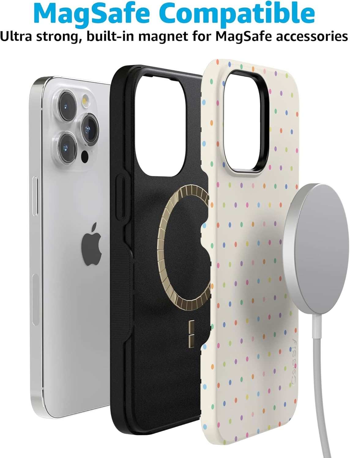 imageCasely iPhone 15 Pro Case On the Dot Rainbow Polka Dot Bold Protective Design Compatible with MagSafe