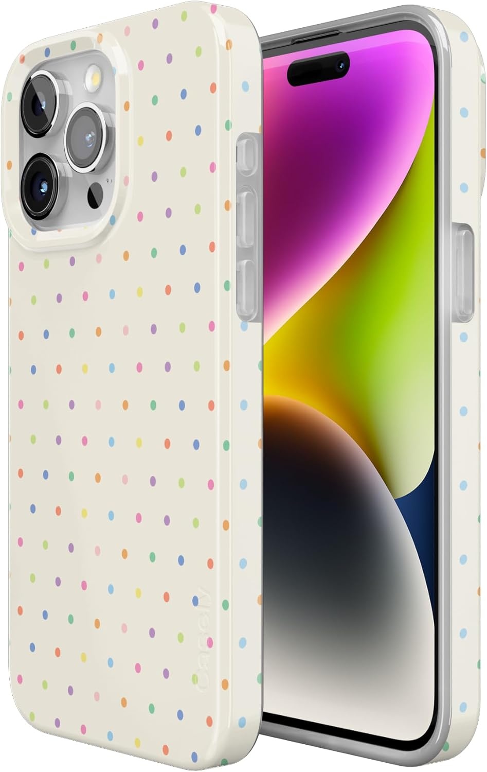 imageCasely iPhone 15 Pro Case On the Dot Rainbow Polka Dot Compatible with MagSafe Classic Ultra Thin Design