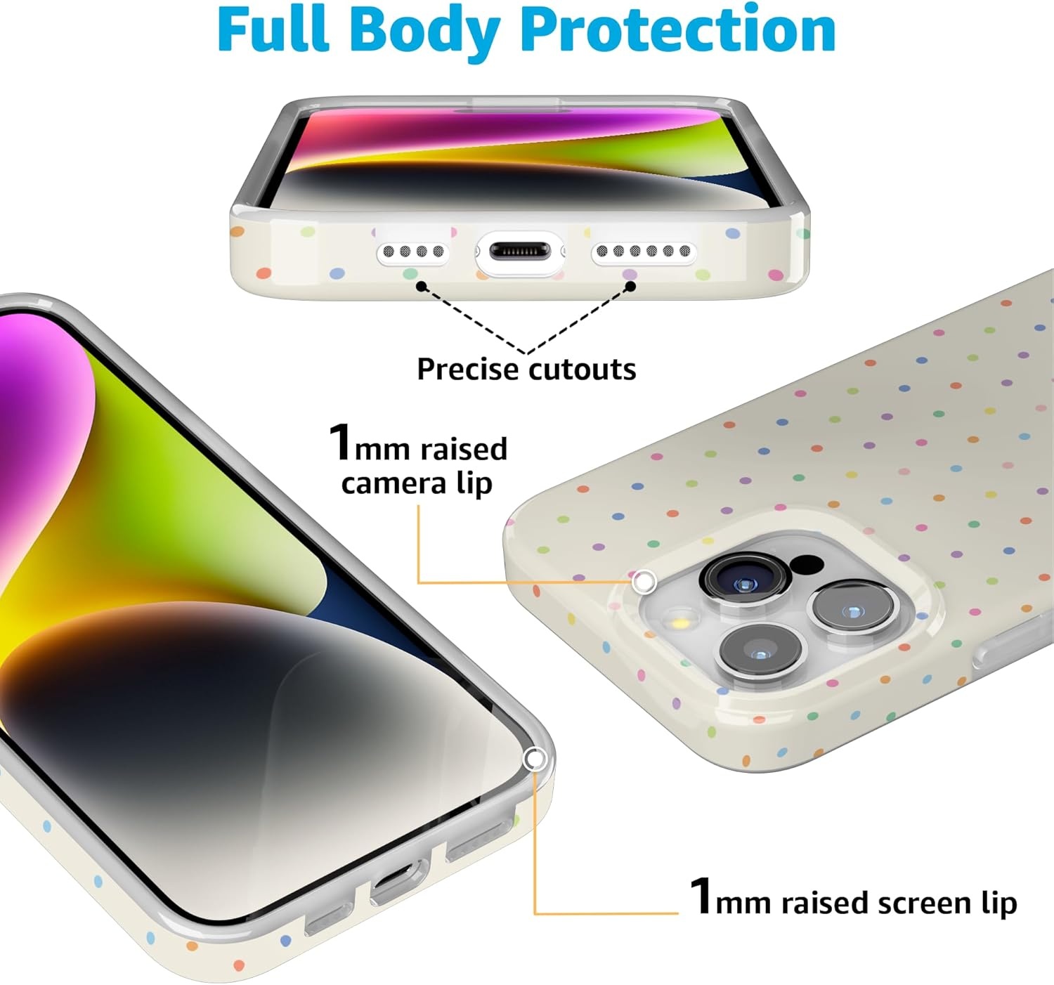 imageCasely iPhone 15 Pro Case On the Dot Rainbow Polka Dot Compatible with MagSafe Classic Ultra Thin Design