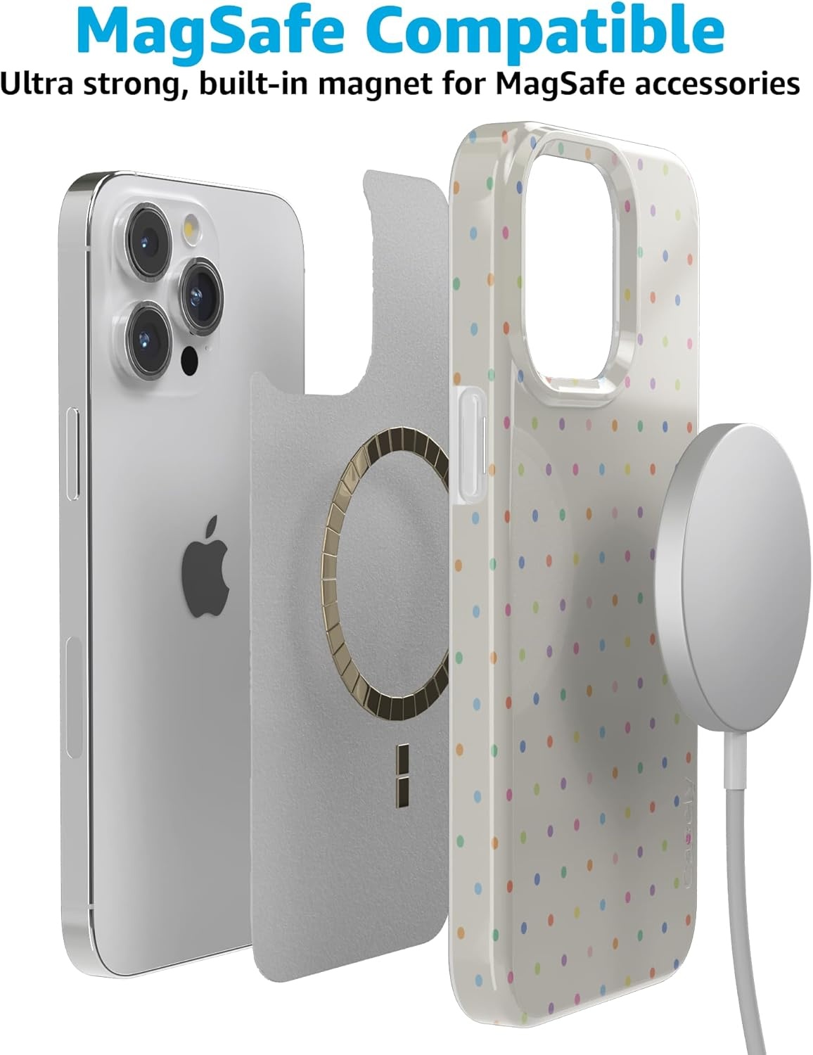 imageCasely iPhone 15 Pro Case On the Dot Rainbow Polka Dot Compatible with MagSafe Classic Ultra Thin Design