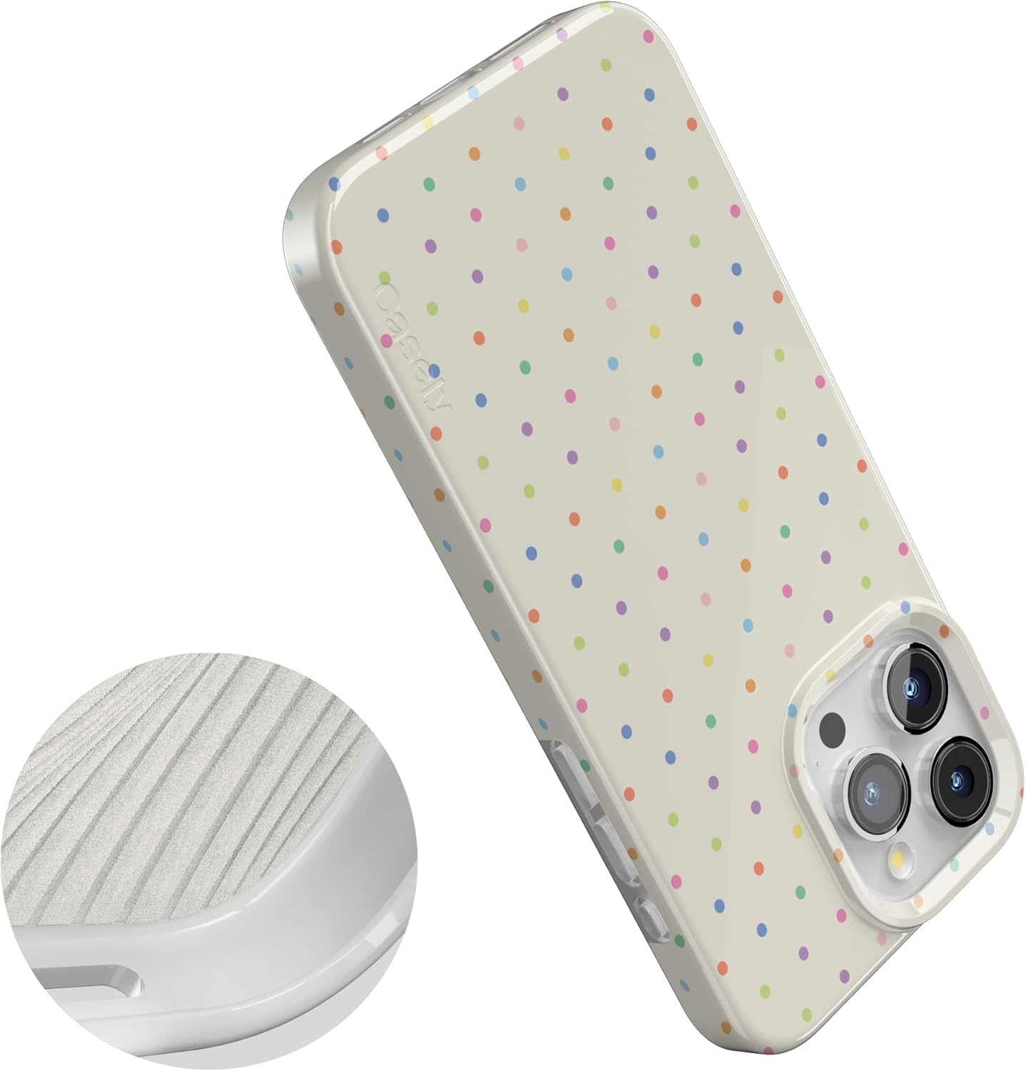 imageCasely iPhone 15 Pro Case On the Dot Rainbow Polka Dot Compatible with MagSafe Classic Ultra Thin Design