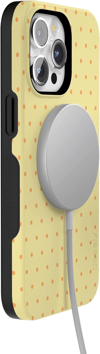 imageCasely iPhone 15 Pro Case On the Dot Yellow Polka Dot Bold Protective Design Compatible with MagSafe