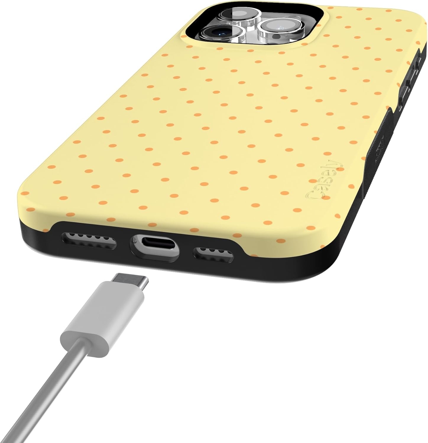 imageCasely iPhone 15 Pro Case On the Dot Yellow Polka Dot Bold Protective Design Compatible with MagSafe