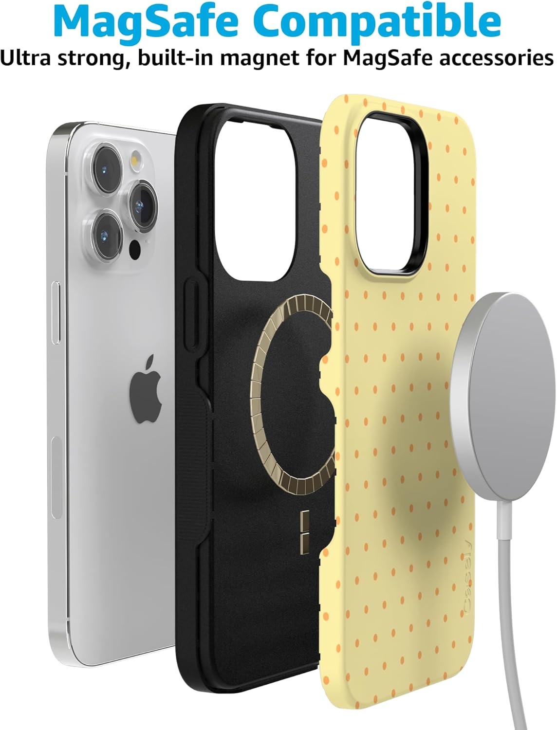 imageCasely iPhone 15 Pro Case On the Dot Yellow Polka Dot Bold Protective Design Compatible with MagSafe