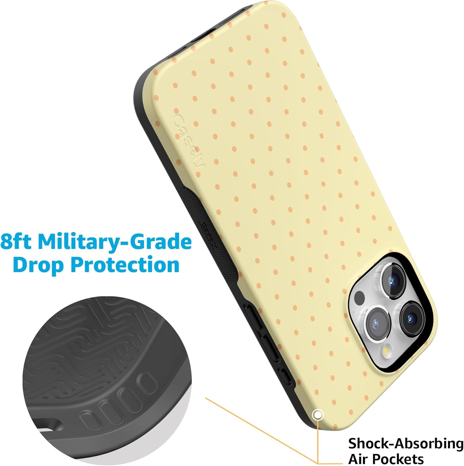 imageCasely iPhone 15 Pro Case On the Dot Yellow Polka Dot Bold Protective Design Compatible with MagSafe
