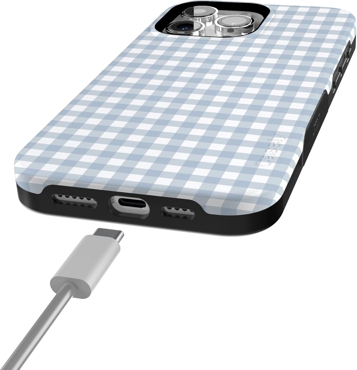 imageCasely iPhone 15 Pro Case Pastel Picnic Blue Gingham Bold Protective Design Compatible with MagSafe