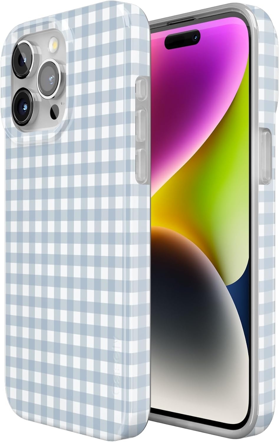 imageCasely iPhone 15 Pro Case Pastel Picnic Blue Gingham Compatible with MagSafe Classic Ultra Thin Design