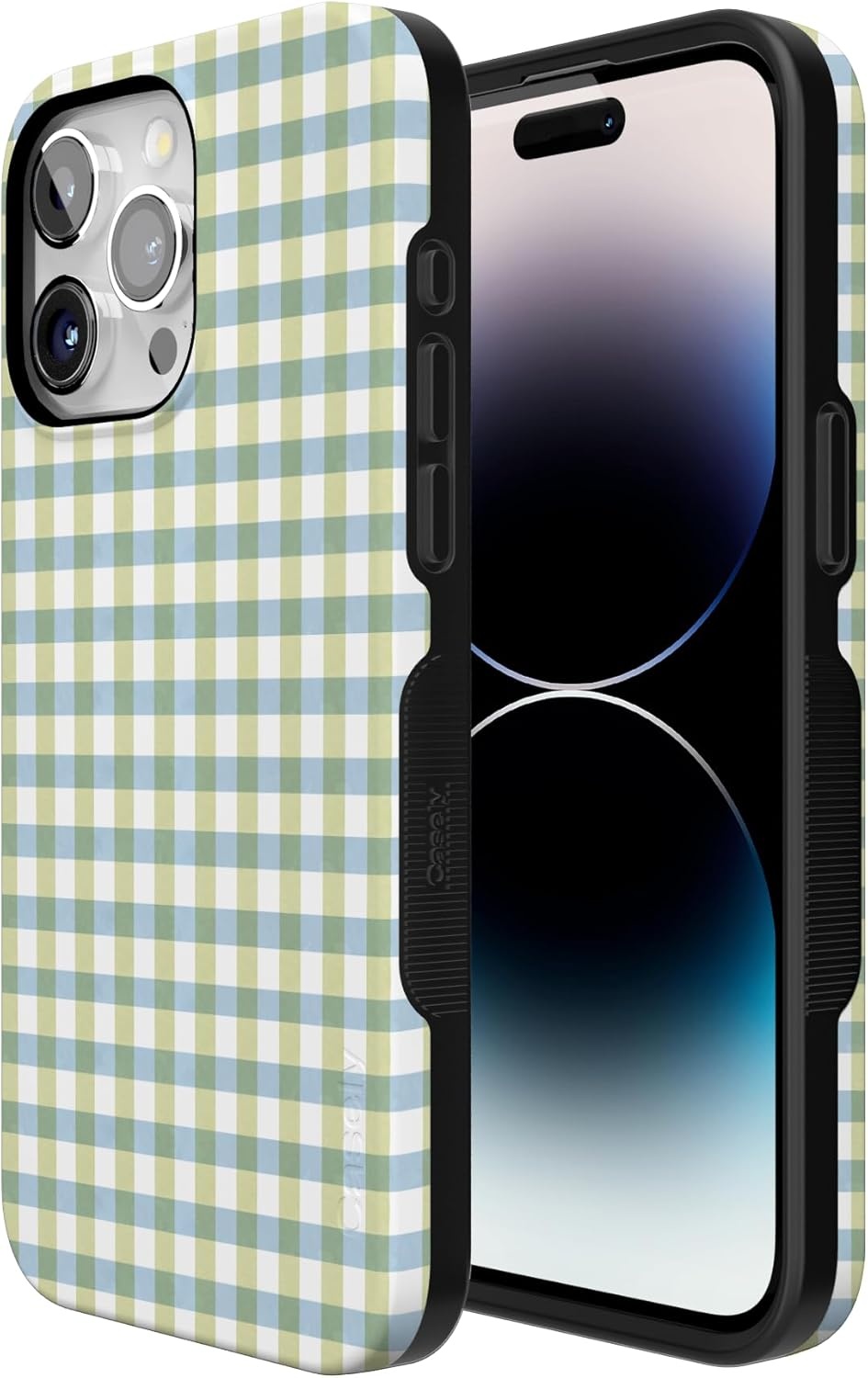 imageCasely iPhone 15 Pro Case Pastel Picnic Blue amp Green Gingham Bold Protective Design Compatible with MagSafe
