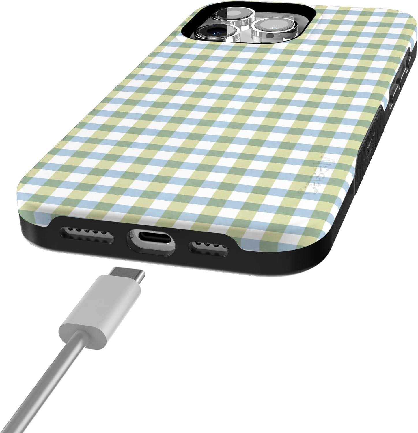 imageCasely iPhone 15 Pro Case Pastel Picnic Blue amp Green Gingham Bold Protective Design Compatible with MagSafe