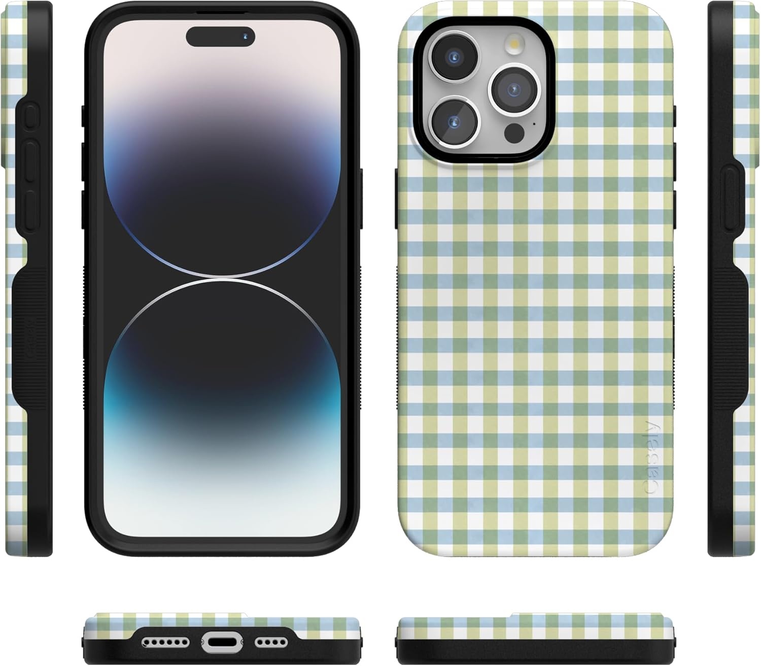 imageCasely iPhone 15 Pro Case Pastel Picnic Blue amp Green Gingham Bold Protective Design Compatible with MagSafe