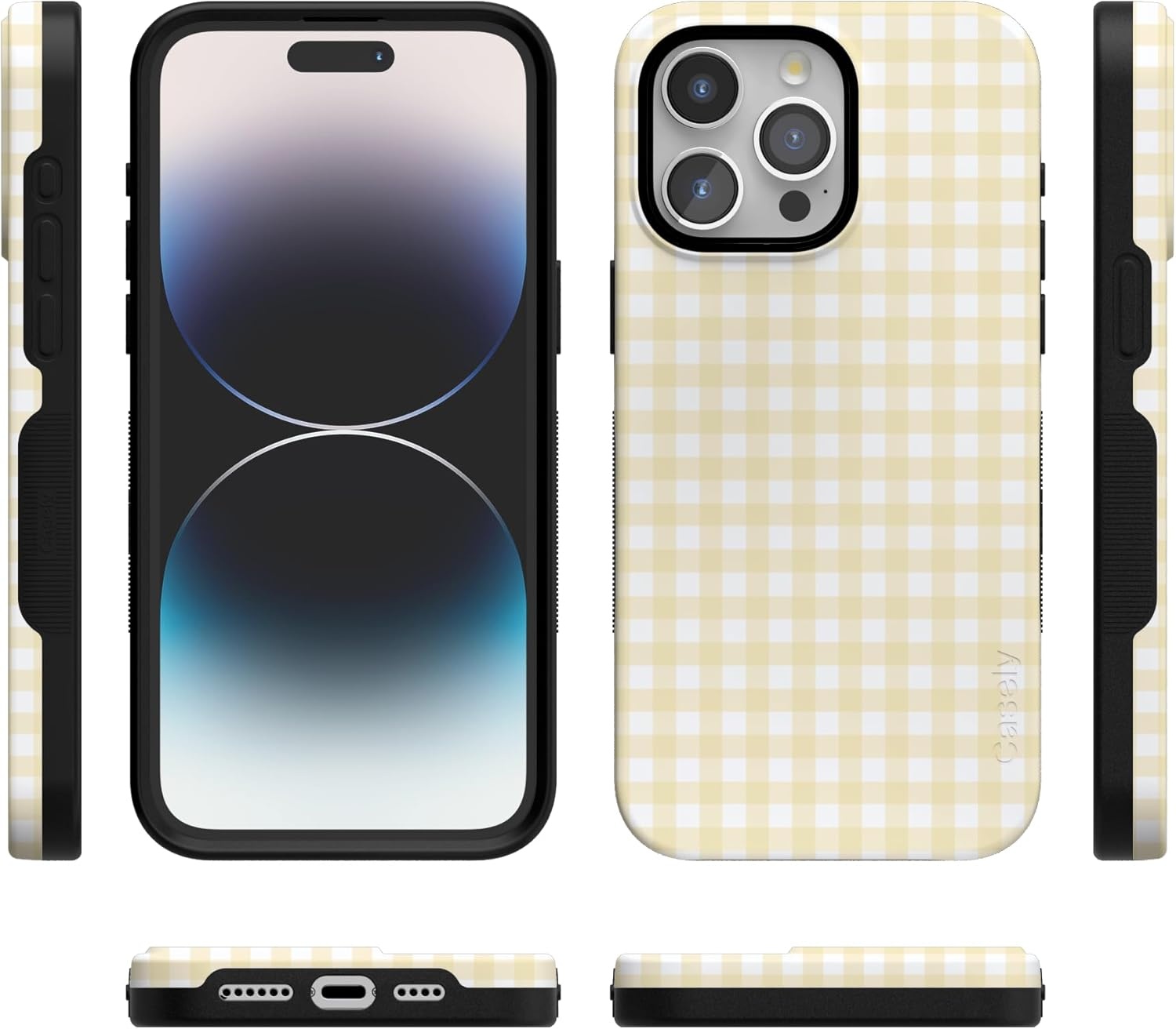imageCasely iPhone 15 Pro Case Pastel Picnic Yellow Gingham Bold Protective Design Compatible with MagSafe