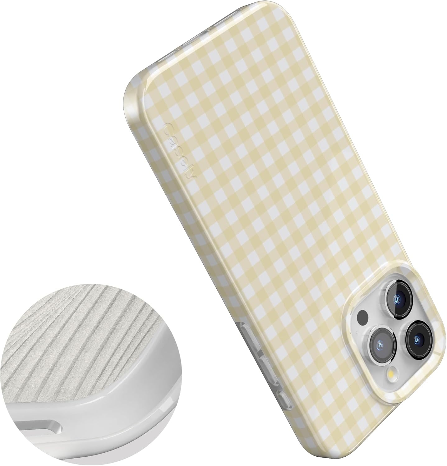 imageCasely iPhone 15 Pro Case Pastel Picnic Yellow Gingham Compatible with MagSafe Classic Ultra Thin Design
