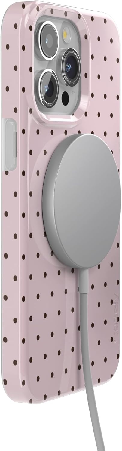 imageCasely iPhone 15 Pro Case Pink Polka Dot On the Dot Compatible with MagSafe Classic Ultra Slim Design