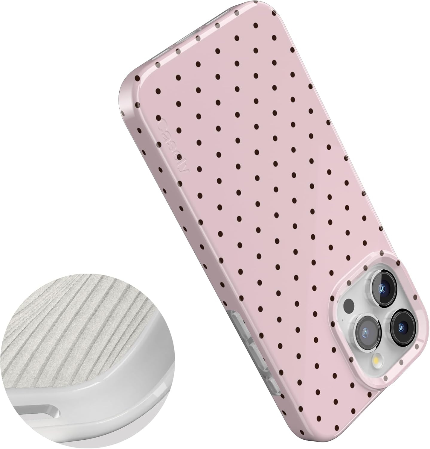 imageCasely iPhone 15 Pro Case Pink Polka Dot On the Dot Compatible with MagSafe Classic Ultra Slim Design