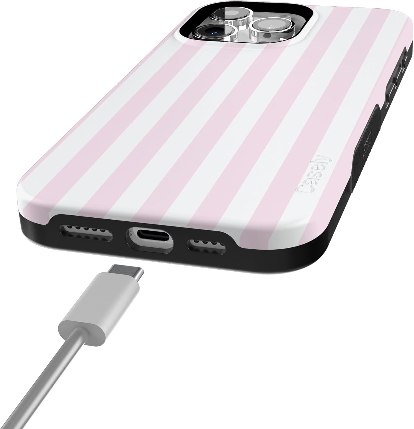 imageCasely iPhone 15 Pro Case Pink Stripes Sunday Best Bold Protective Design Compatible with MagSafe